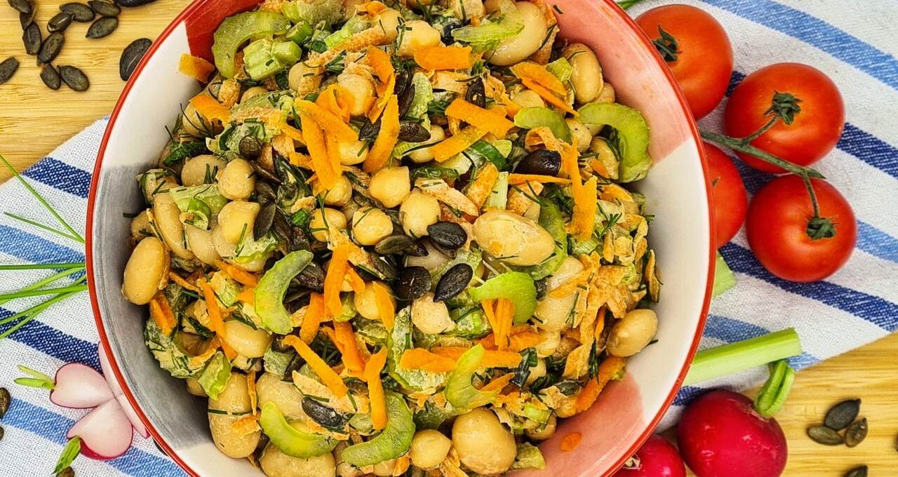 Crunchy chickpea salad with tahini dressing